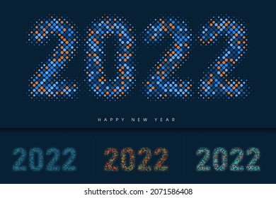 Happy New Year 2022. Background Template. Holiday Vector Illustration of 2022 number halftone hexagon, Poster or Banner Design Background, Happy New Year Modern Vector, with particles.
