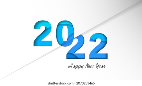 Feliz Año Nuevo 2022 Plantilla de fondo. Ilustración vectorial de los números de corte de papel azul 2022. Afiche o diseño de pancartas festivo de corte de papel 2022