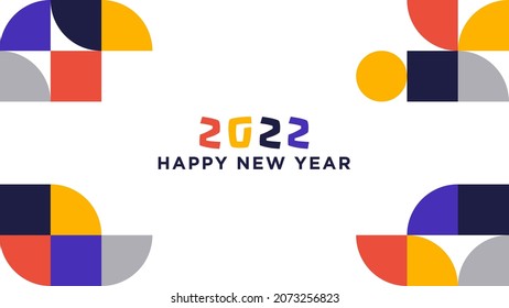 Alles Gute zum neuen Jahr 2022 Hintergrundvorlage. Abstrakter geometrischer Hintergrund des Bauhauses mit glücklichen Neujahrsgrüßen 2022