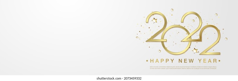 Happy new year 2022 background. Golden shiny numbers  on white background.