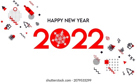 Happy New Year 2022 background concept, template design for greeting card, website and mobile website banner, party invitation card, social media banner, marketing material.