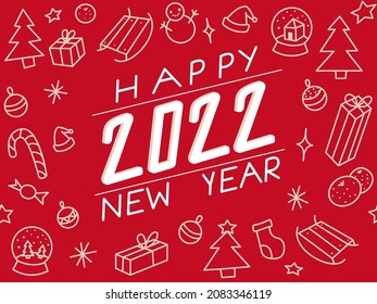 happy new year 2022 background with doodle