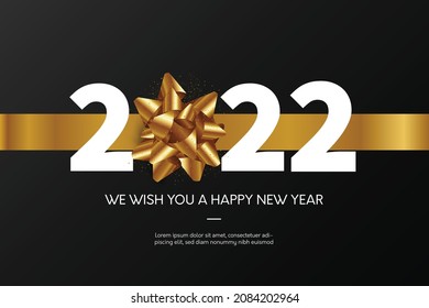 feliz año nuevo 2022 fondo con ilustración de diseño vectorial de cinta dorada