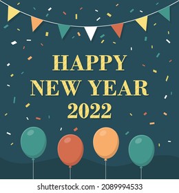 Happy new year 2022 with balloons and party decorations