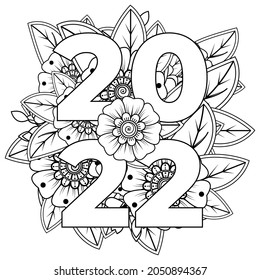 Happy new year 2022 banner or card template with mehndi flower