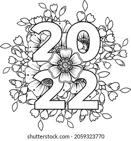 Happy new year 2022 banner or card template with mehndi flower