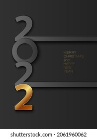 Happy new year 2022 banner. Elegant design of black and gold numbers on a black background. Christmas night. Design of a new logo 2022. Elements for calendar, greeting cards, text, mobile application