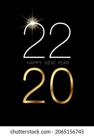 Happy New Year 2022 banner. Elegant design of white and gold number on a black background. Christmas night. Design of new logo 2021. Elements for calendar and greeting card, text, mobile application