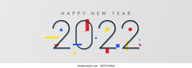 Happy New Year 2022 banner with numbers 2022 and decoration with geometric shape. Banner template design for New Year decoration in minimal style. Vector illustration.