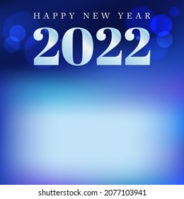 Happy New year 2022 banner vector, linkedin banner vector, digital card vector, facebook cover, instagram logo, virtual greetings, light blue, glowing, bokeh lights, dark blue, space for text, white