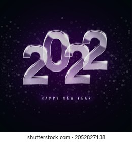 Happy New Year 2022. Beautiful glass transparent numbers isolated on dark background. Vector illustration.