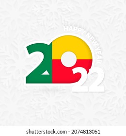 Happy New Year 2022 for Benin on snowflake background. Greeting Benin with new 2022 year.