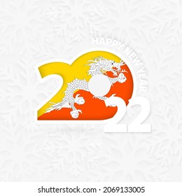 Happy New Year 2022 for Bhutan on snowflake background. Greeting Bhutan with new 2022 year.