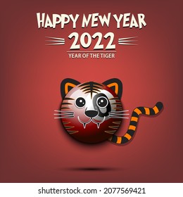 Happy new year. 2022 with billiard ball. Numbers in Christmas hats and Christmas tree ball. Original template design for greeting card. Vector illustration on isolated background