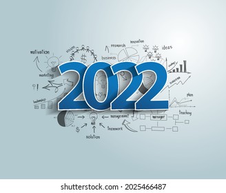 Happy new year 2022 business success ideas concept with creative thinking drawing charts and graphs strategy plan, Vector illustration modern template layout