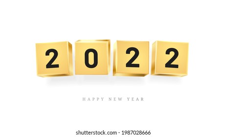 Happy New Year 2022 calendar design element golden cubes with numbers isolated greeting cards decoration. Vector illustration of chinese lunar holiday banner, Merry Christmas typography, event date