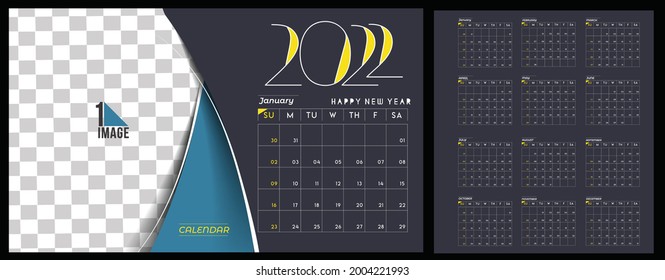 Happy new year 2022 Calendar - New Year Holiday design elements for holiday cards, calendar banner poster for decorations, Vector Illustration Background.