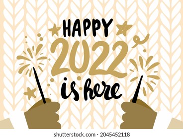 Happy New Year 2022 calligraphic lettering text design card