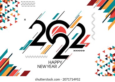 happy new year 2022 calligraphy cover with modern geometric abstract background in retro style