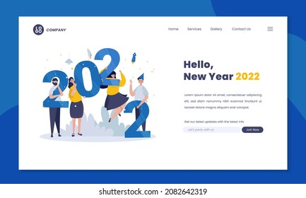 Happy new year 2022 celebration on flat illustration design on landing page concept