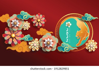 Happy new year 2022, Chinese new year, Year of the tiger, Zodiac sign for greetings card, invitation, posters, brochure, calendar, flyers, banners.