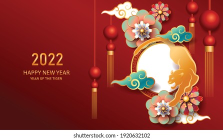 Happy new year 2022, Chinese new year, Year of the tiger, Zodiac sign for greetings card, invitation, posters, brochure, calendar, flyers, banners.