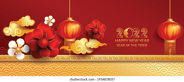 Happy new year 2022, Chinese new year, Year of the tiger, Zodiac sign for greetings card, invitation, posters, brochure, calendar, flyers, banners.