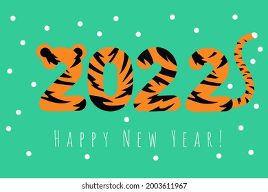 Happy New Year. 2022. Chinese symbol of the New Year 2022. Creative card design with tiger hair texture and tail. Vector illustration for congratulations. New year banner