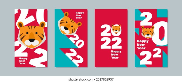 happy new year 2022 .chinese year of tiger  vertical banners set design for social media vector illustration