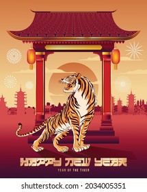 Happy new year 2022, Chinese new year, Year of the tiger, Happy lunar new year 2022, Tiger Illustration 