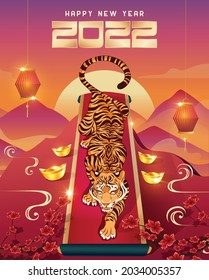 Happy new year 2022, Chinese new year, Year of the tiger, Happy lunar new year 2022, Tiger Illustration 