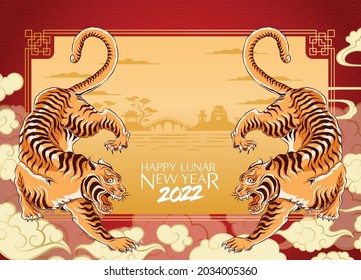 Happy new year 2022, Chinese new year, Year of the tiger, Happy lunar new year 2022, Tiger Illustration 