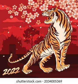 Happy new year 2022, Chinese new year, Year of the tiger, Happy lunar new year 2022, Tiger Illustration 