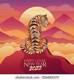 Happy new year 2022, Chinese new year, Year of the tiger, Happy lunar new year 2022, Tiger Illustration 