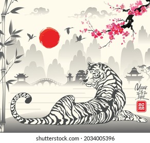 Happy new year 2022, Chinese new year, Year of the tiger, Happy lunar new year 2022, Tiger Illustration 