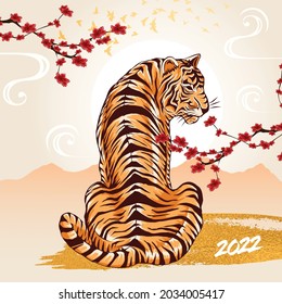 Happy new year 2022, Chinese new year, Year of the tiger, Happy lunar new year 2022, Tiger Illustration 