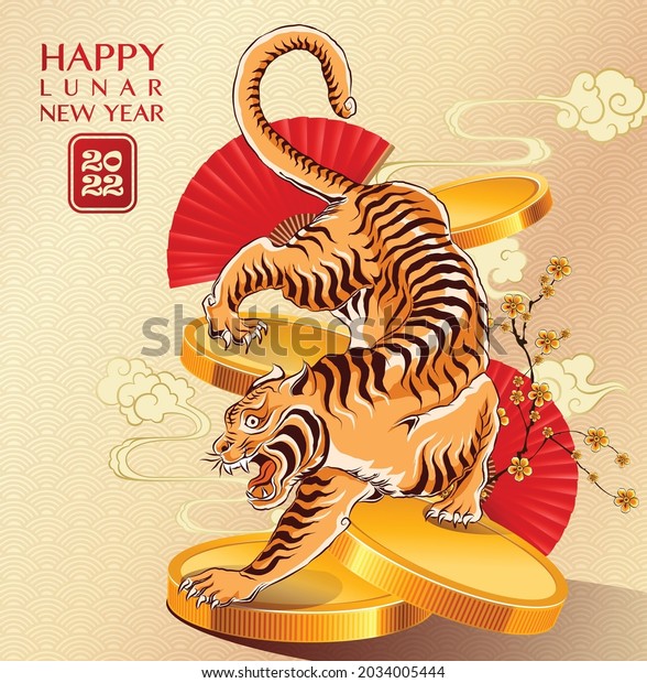 Happy new year 2022,\
Chinese new year, Year of the tiger, Happy lunar new year 2022,\
Tiger Illustration 