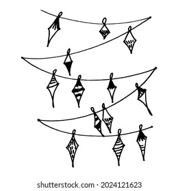 Happy New Year 2022. Christmas garlands on the tree