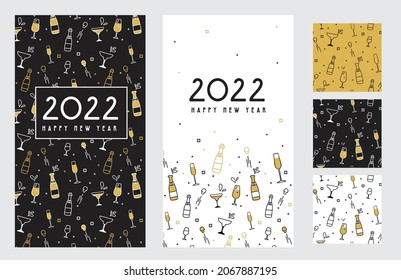Happy New Year- 2022 . Collection of greeting background designs, New Year, social media promotional content. Vector illustration