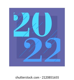 Happy new year 2022. Color numbers. Christmas decoration and confetti on dark blue background. Holiday greeting card design.