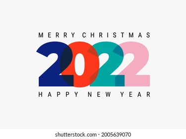 Happy New Year 2022 colored text design. Cover of business diary for Christmas 2022 with wishes. Brochure design template, card, banner. Colorful vector illustration. Isolated on white background.