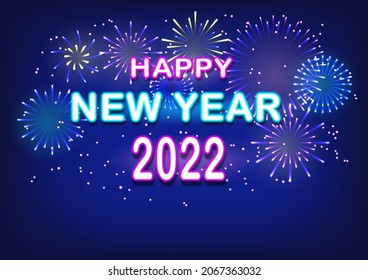 Happy New Year 2022 with colorfull firework and stardust.