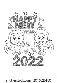 HAPPY NEW YEAR 2022 COLORING PAGE,HAPPY NEW YEAR T SHIRT DESIGN,HAPPY NEW YEAR VECTOR,