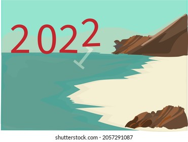 Happy new year 2022 is coming concept vector drawing. Number immersing number one because new year 2022 replace 2021. Beautiful conceptual vector drawing with text for holiday and greeting cards.