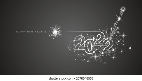 Happy New Year 2022 compact line design sparkle firework champagne open new year eve white dark black vector wallpaper greeting card