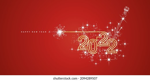 Happy New Year 2022 compact golden triple line design white sparkle firework champagne open new year eve red vector wallpaper greeting card