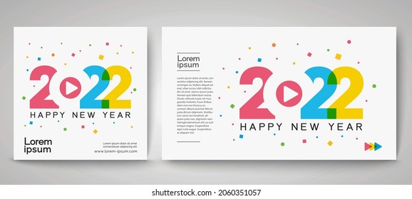 Happy New Year 2022 concept,  Templates with typography logo 2022 and Colorful Confetti for celebration, Trendy template for branding, banner, cover, card, social media, Vector EPS.10