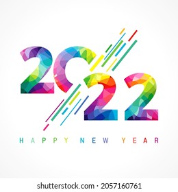 A Happy New Year 2022 congrats . Stained-glass logotype concept. 20 22 decorative numbers with modern linear geometric style. Abstract isolated graphic design template. Creative colour decoration.