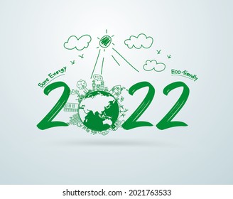 Happy new year 2022 Creative drawing environmental eco-friendly, Vector illustration layout template design