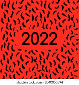 Happy New Year. 2022. Creative card design with tiger texture. Vector illustration for congratulations. New year banner with red background